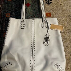 Michael Kors White Studded Tote Bag Astor Re-Edition